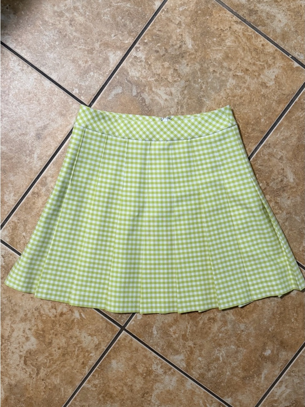Aritzia Sunday Best Lime Green Gingham Skirt